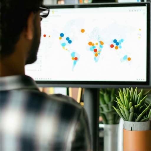 Business owner reviewing local SEO performance with charts and map visualizations