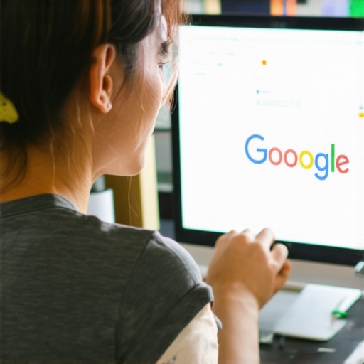 Business owner working on Google My Business profile and local SEO tools.