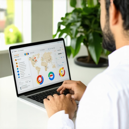 Business owner reviewing local SEO metrics and maps on a laptop, planning strategies for restoring Google My Business rankings.