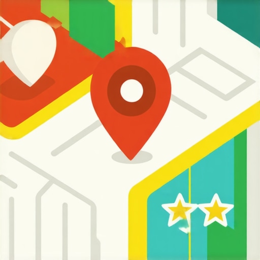 A visual depiction of local SEO techniques including map icons, citation building, and review management.