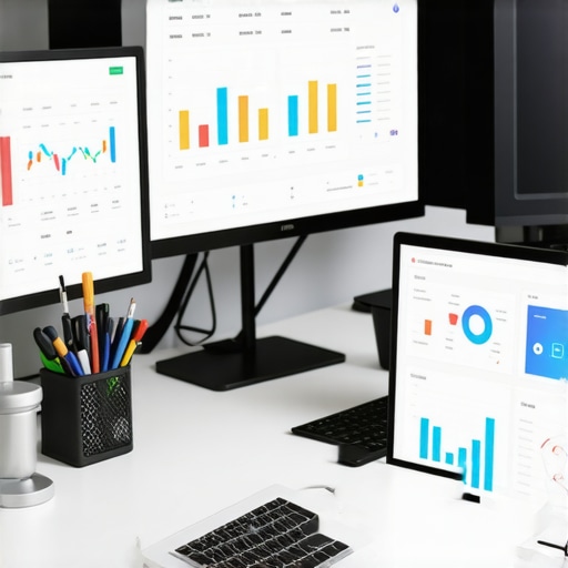 Business owner managing local SEO using various software.