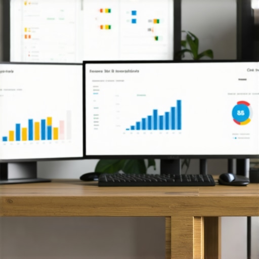 A professional workspace showcasing various local SEO software dashboards and analytics tools.