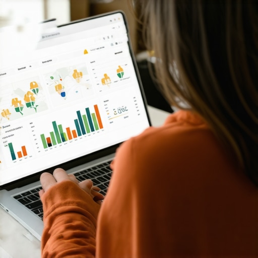 A business owner analyzing local SEO data on a laptop with maps and charts.