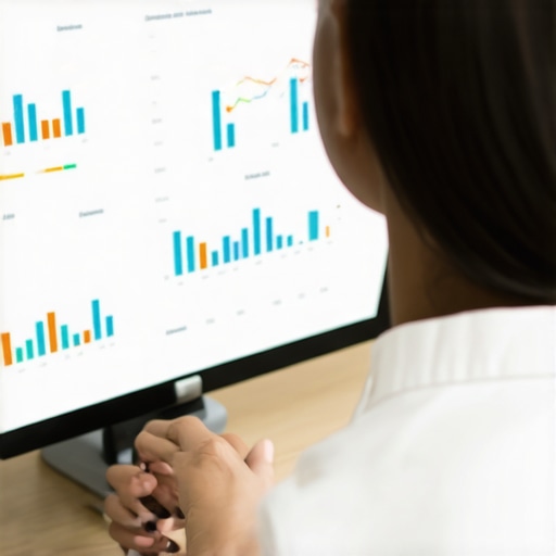 Person reviewing local SEO analytics on a laptop, focusing on charts and ranking data