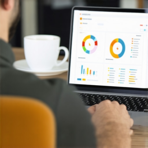 Business owner reviewing local SEO data on a laptop with charts and graphs