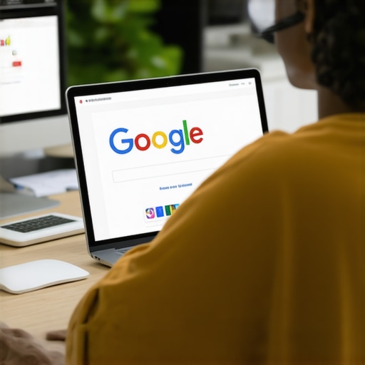 Person checking Google Business Profile on laptop with audit checklist.