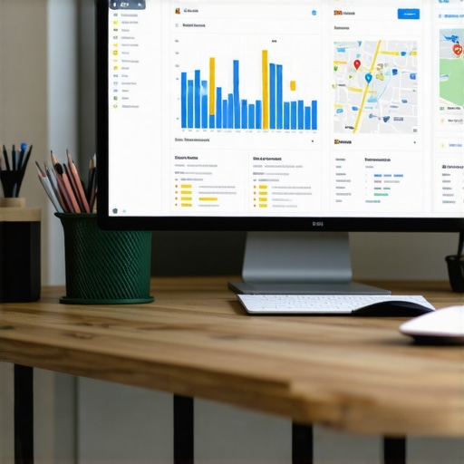 Close-up of a computer screen displaying local SEO analytics and map monitoring tools