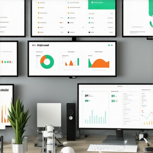 A workspace with screens showing local SEO analytics and ranking tools.