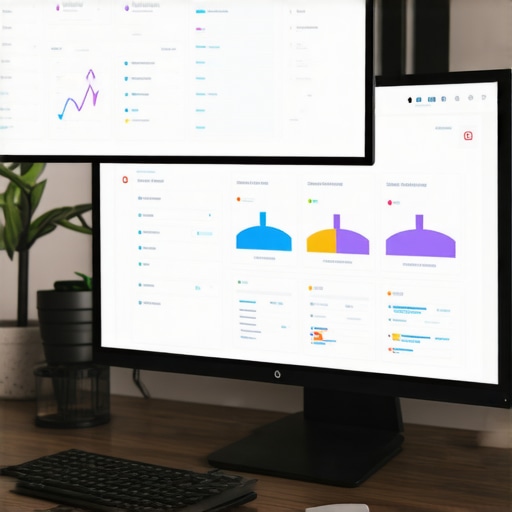 A computer setup displaying SEO ranking charts and local audit dashboards.