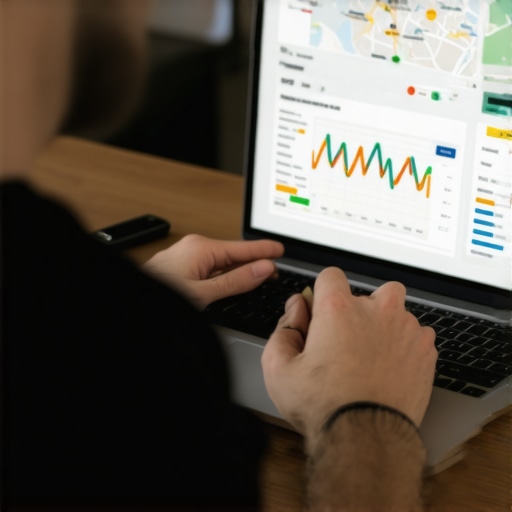 Person reviewing local SEO metrics and maps on a laptop for ranking recovery.